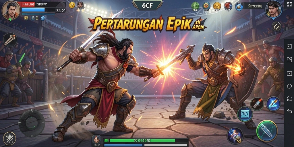 Screenshot gameplay 6CF menampilkan pertarungan yang intens dan aksi mendebarkan.