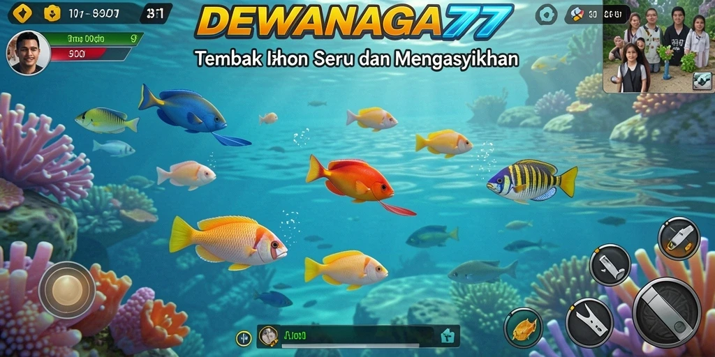Tampilan gameplay DEWANAGA77 yang menampilkan aksi menembak ikan.
