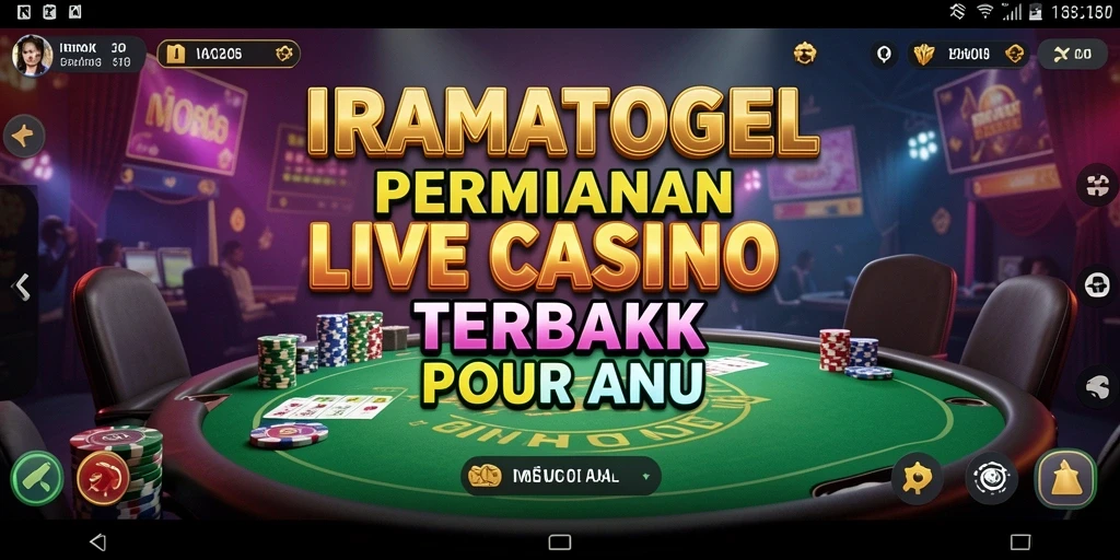 Screenshot gameplay IRAMATOGEL menunjukkan dealer profesional dan suasana kasino yang menarik.