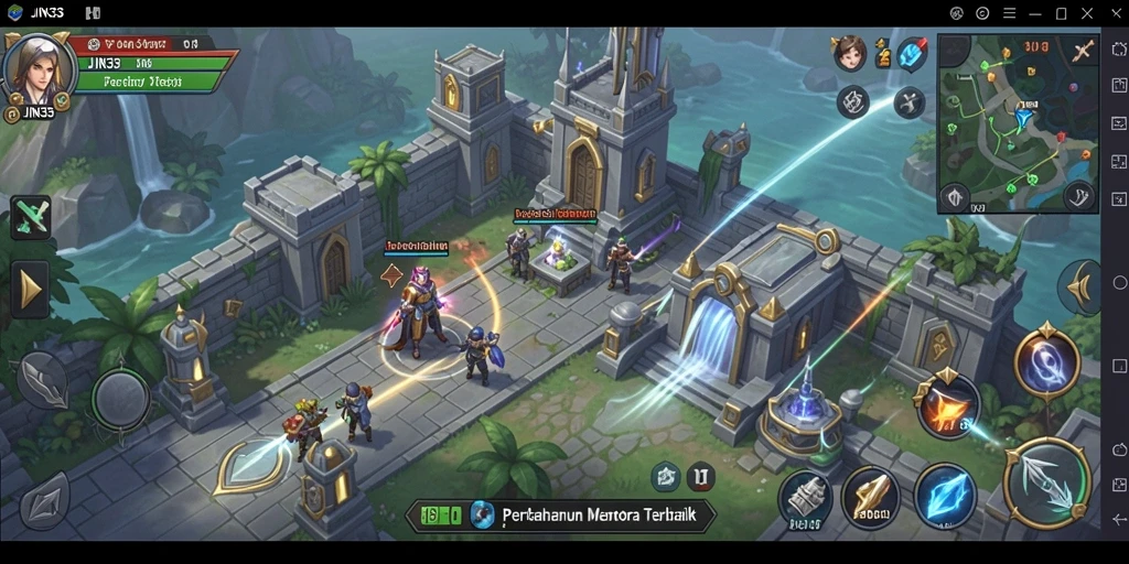 Tampilan menarik dari gameplay Tower Defense JIN33 dengan menara beragam.