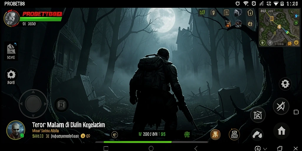 Screenshot utama PROBET88 menampilkan suasana mencekam dan gameplay seram.