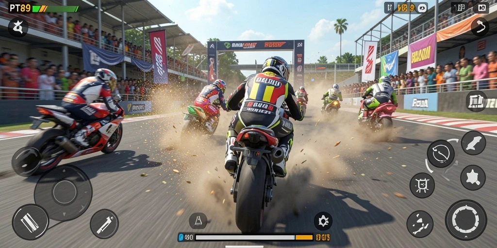 Gameplay seru balapan motor di lintasan menantang.