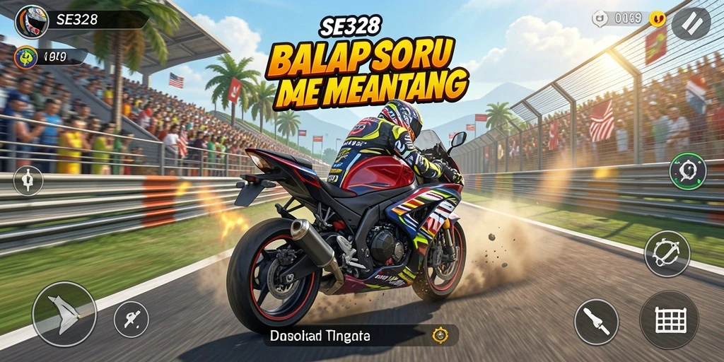 Tampilan dinamis dari gameplay balap motor yang mendebarkan.