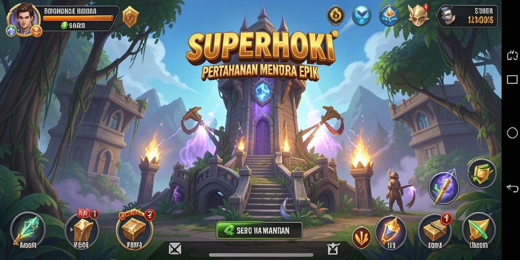 Menampilkan gameplay seru dari SUPERHOKI dalam pertempuran Tower Defense.