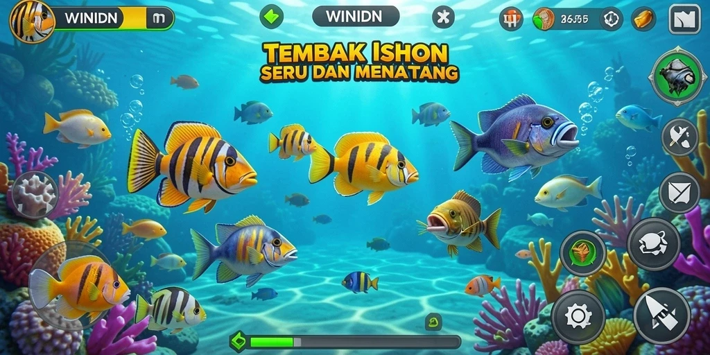 Tampilan gameplay seru di WINIDN saat menembak ikan.